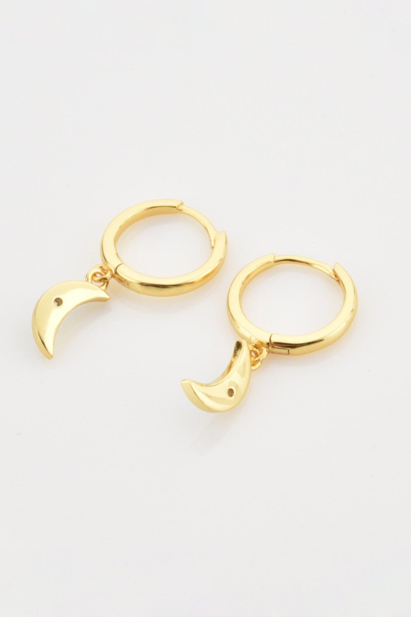 Zircon Moon Drop Huggie Earrings - Taplike