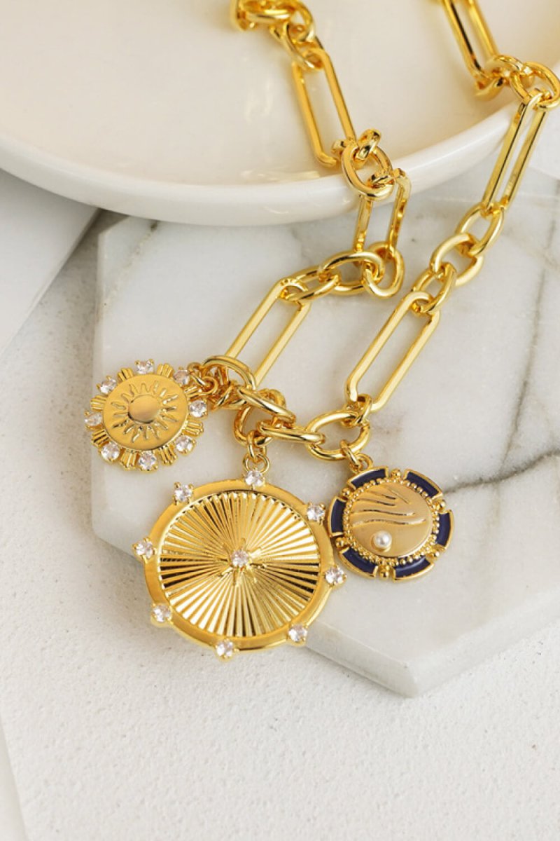 Zircon Sun Pendant Chunky Chain Necklace - TapLike