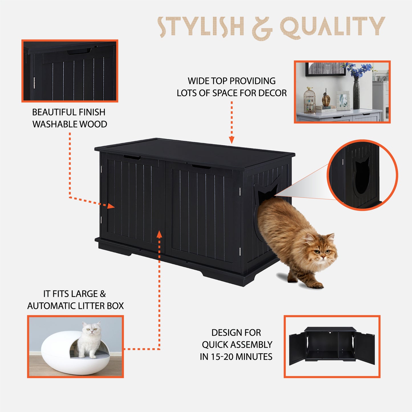 X-Large Cat Washroom Bench Litter Box Enclosure Furniture Box House