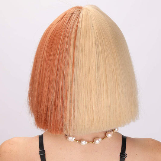 12-inch | Gold & Orange Split | Short Hair Straight BOB Wig with Bangs | SM6164 - TapLike