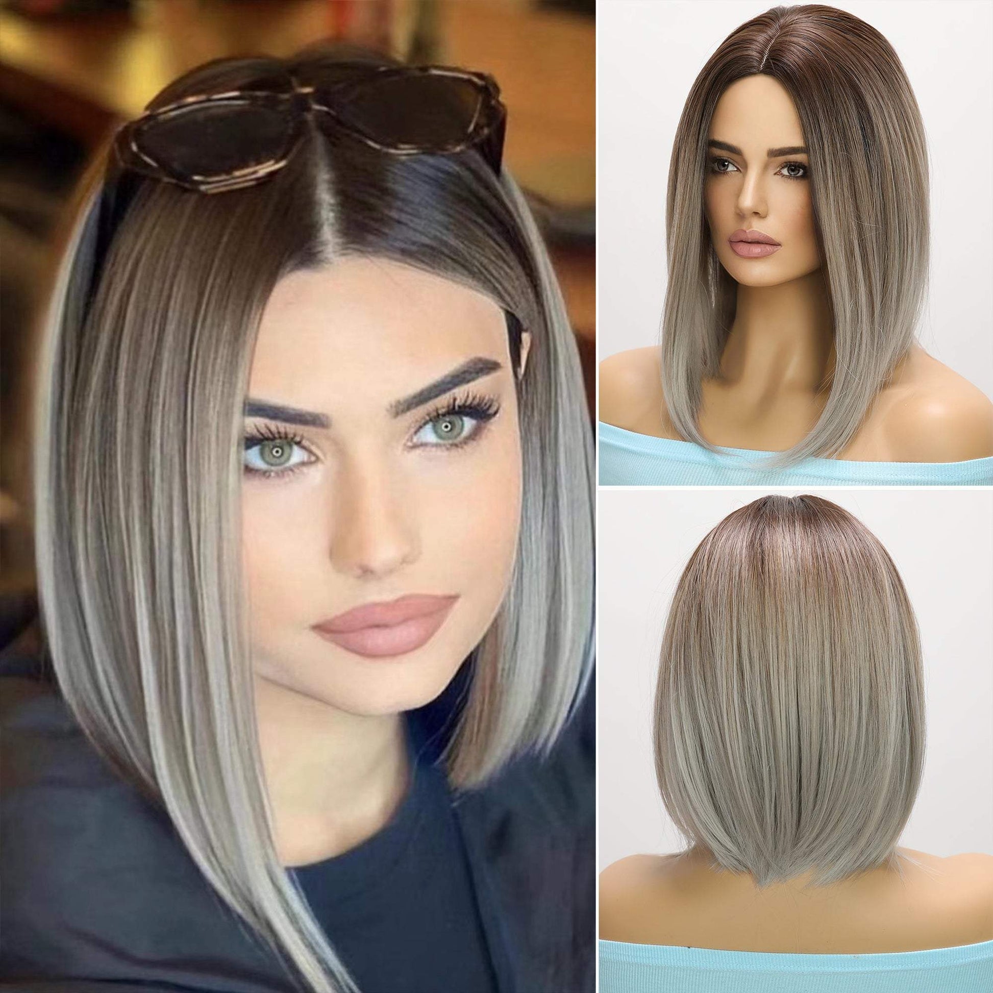 12-inch | Gray Highlight middle Part Stranght Bob | SM1639 - TapLike