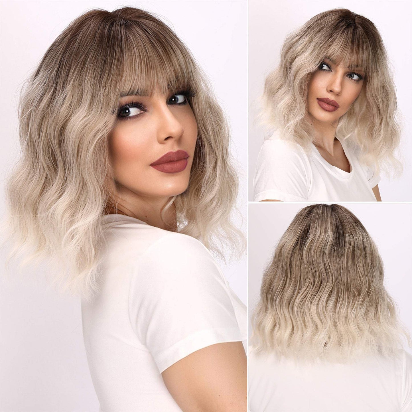 14-inch | Ombre Gold Curly Bob with Bangs | SM030 - TapLike
