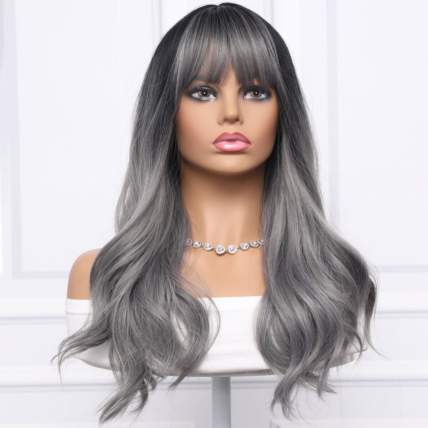 22-inch | Grey Loose Wave with Hair Bangs | SM6057 - TapLike