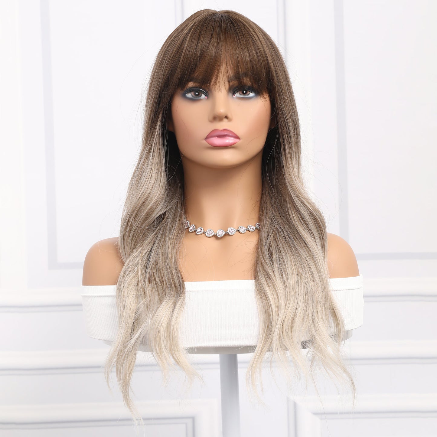 22-inch | Ombre Grey Gold Loose Wave with Bangs | SM303-1 - TapLike