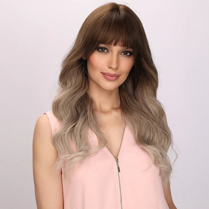 22-inch | Ombre Grey Gold Loose Wave with Bangs | SM303-1 - TapLike