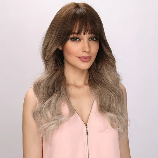 22-inch | Ombre Grey Gold Loose Wave with Bangs | SM303-1 - TapLike