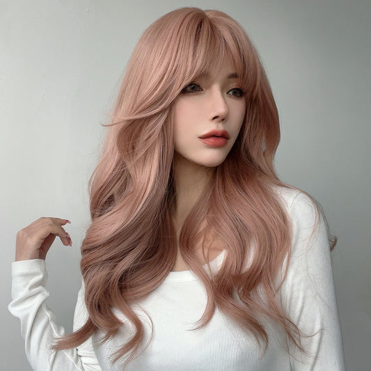 22-inch |rose powder|curly hair with hair bangs | SM7254 - TapLike
