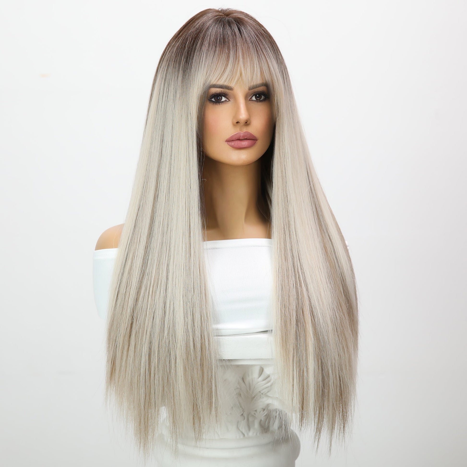 22 Inches | Grey Long Hair | With Hair Bangs | Straight | SM1658 - TapLike