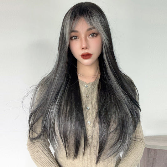 24-inch | black grey |straight hair with hair bangs| SM7279 - TapLike