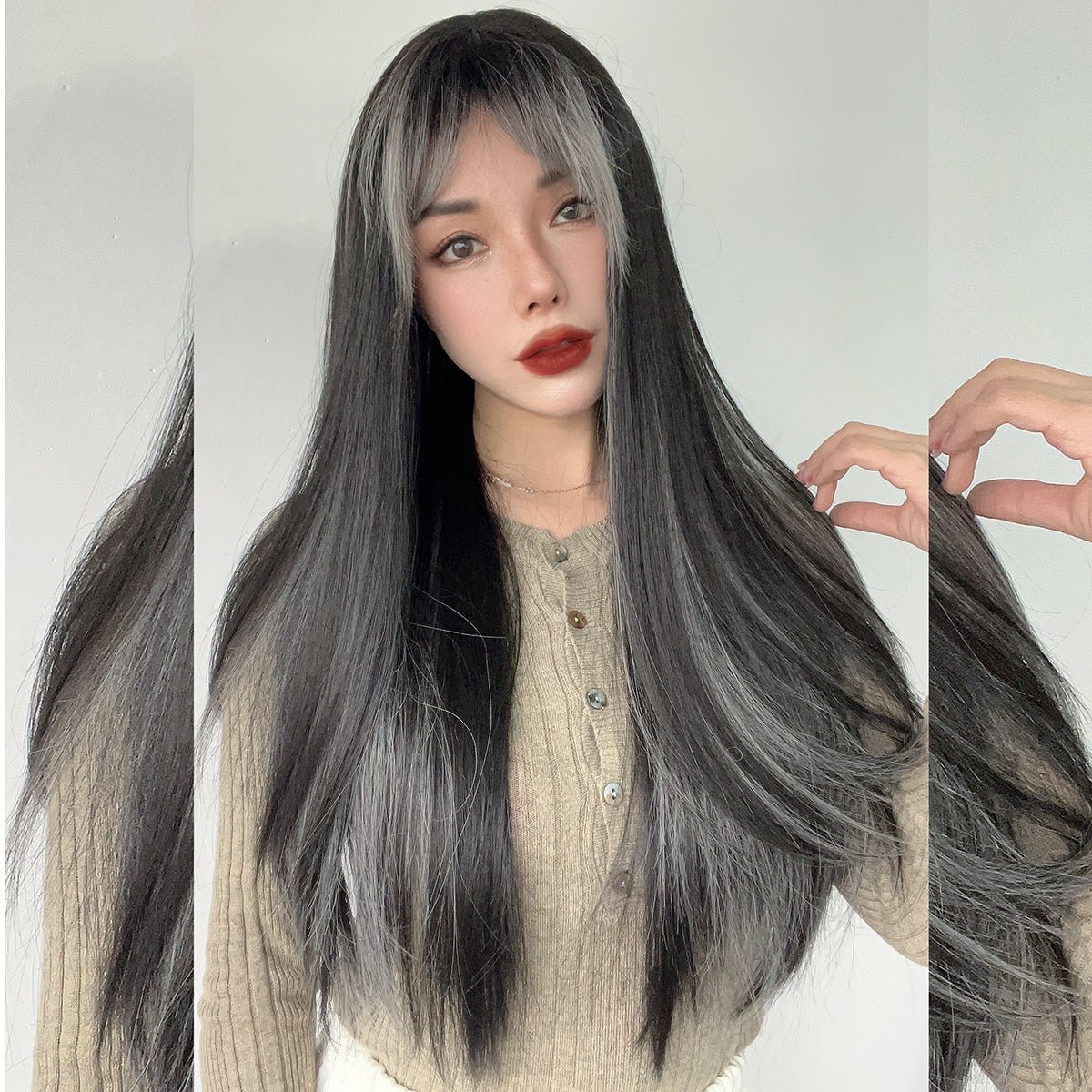 24-inch | black grey |straight hair with hair bangs| SM7279 - TapLike