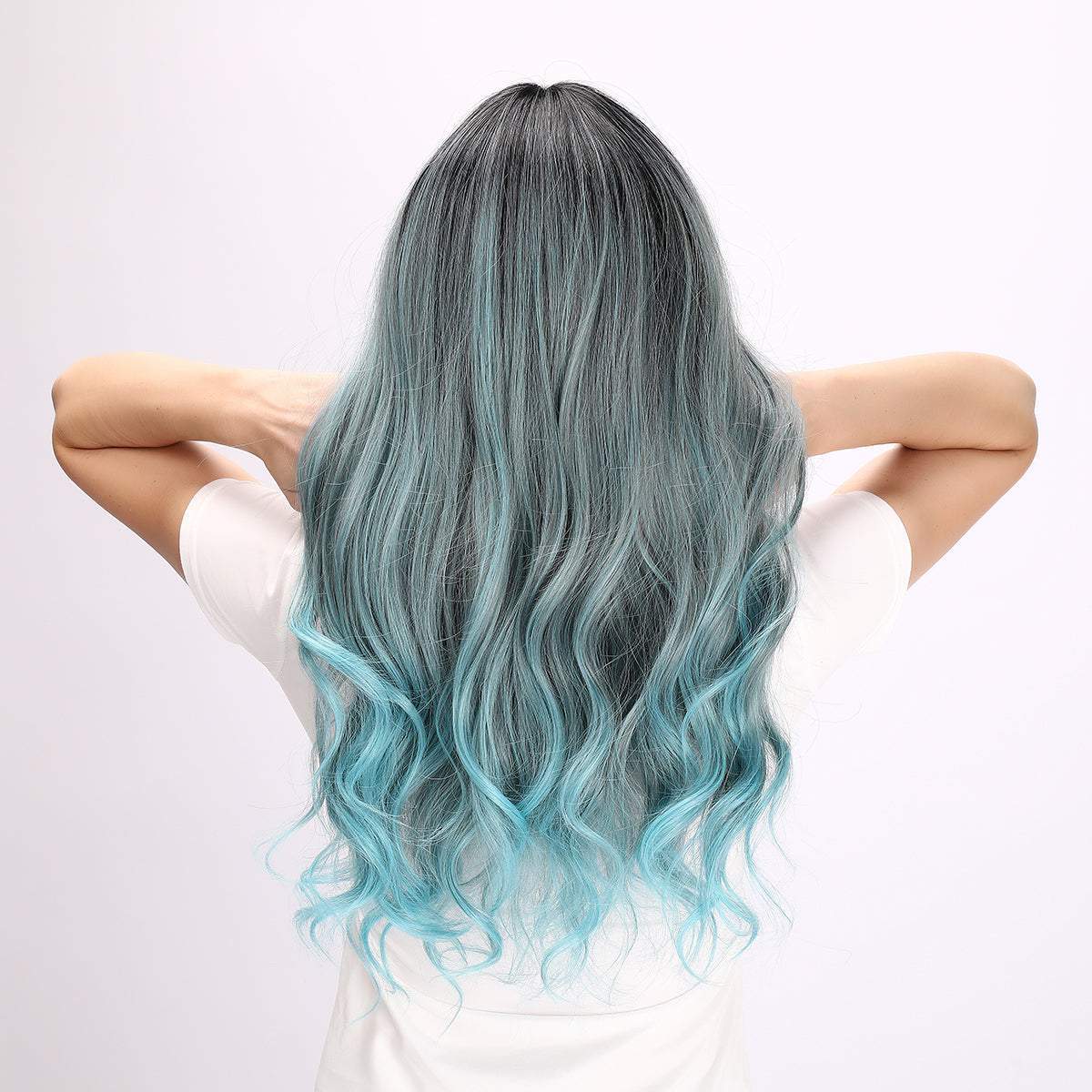 28-inch | Blue-gray gradient Loose Wave with Hair Bangs | SM6162 - TapLike