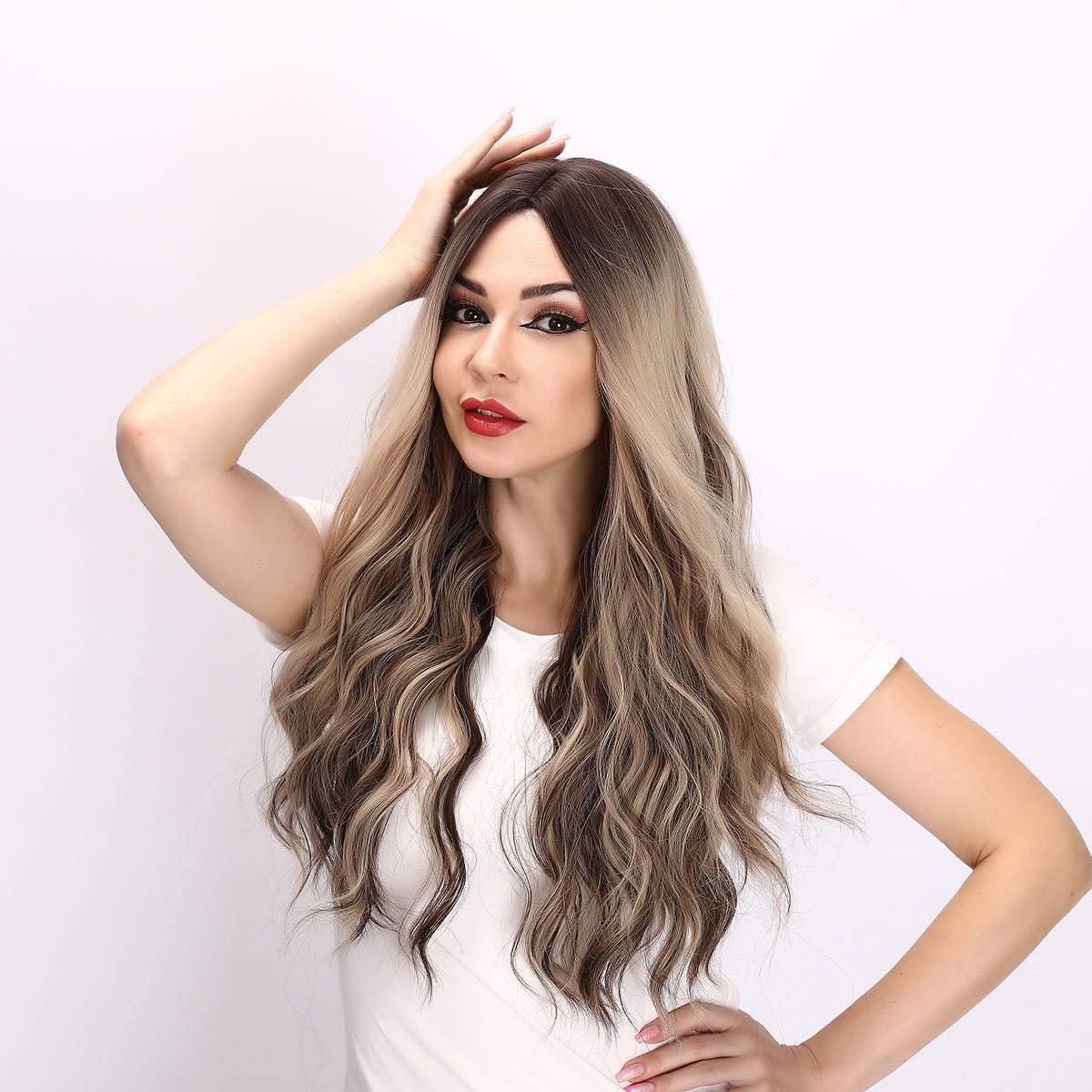 28-Inch | Gold Brown highlite Loose Wave Without Bangs | SM5307 - TapLike