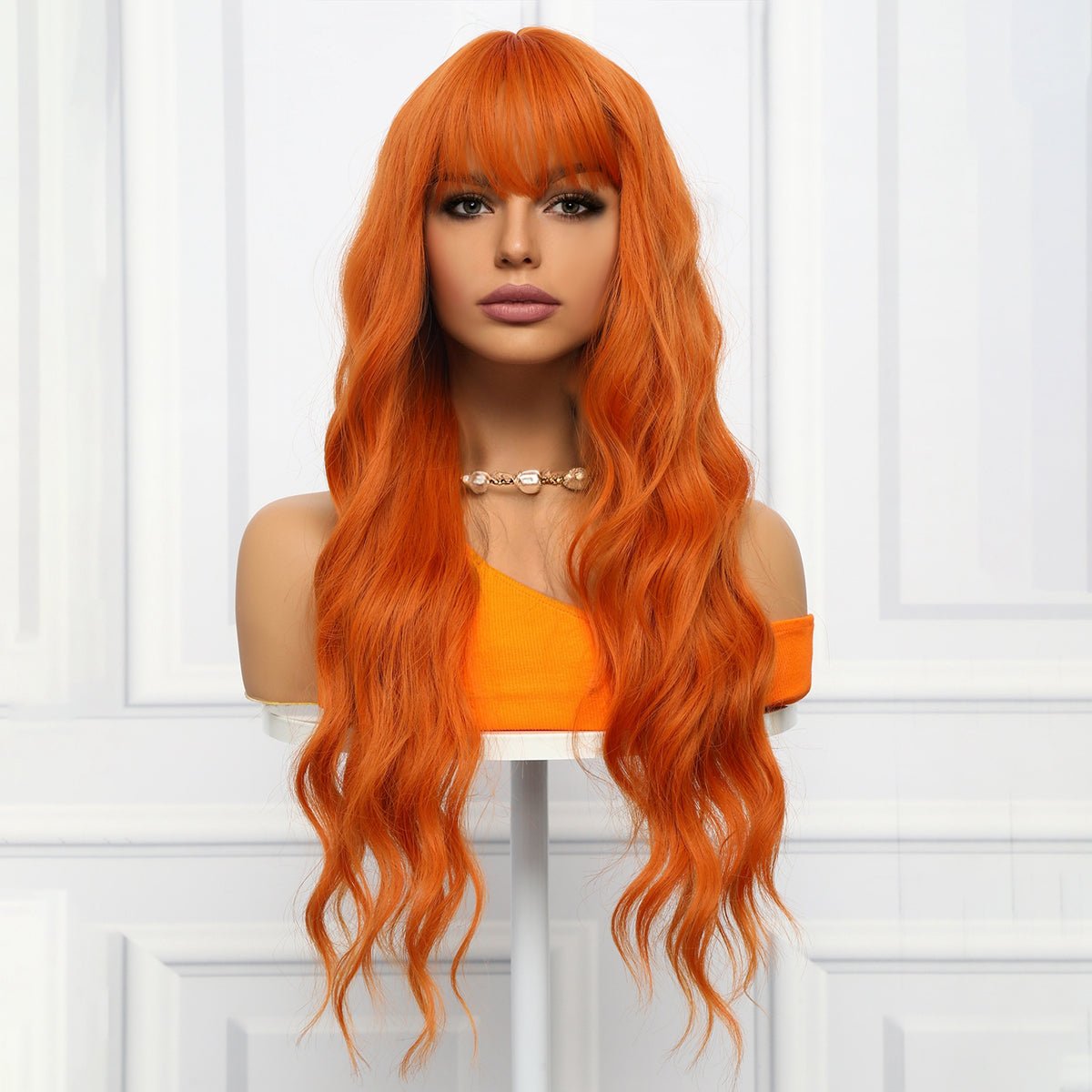 30-inch | Orange Loose Wave with Hair Bangs | SM021 - TapLike