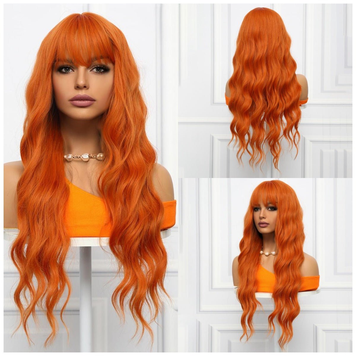 30-inch | Orange Loose Wave with Hair Bangs | SM021 - TapLike