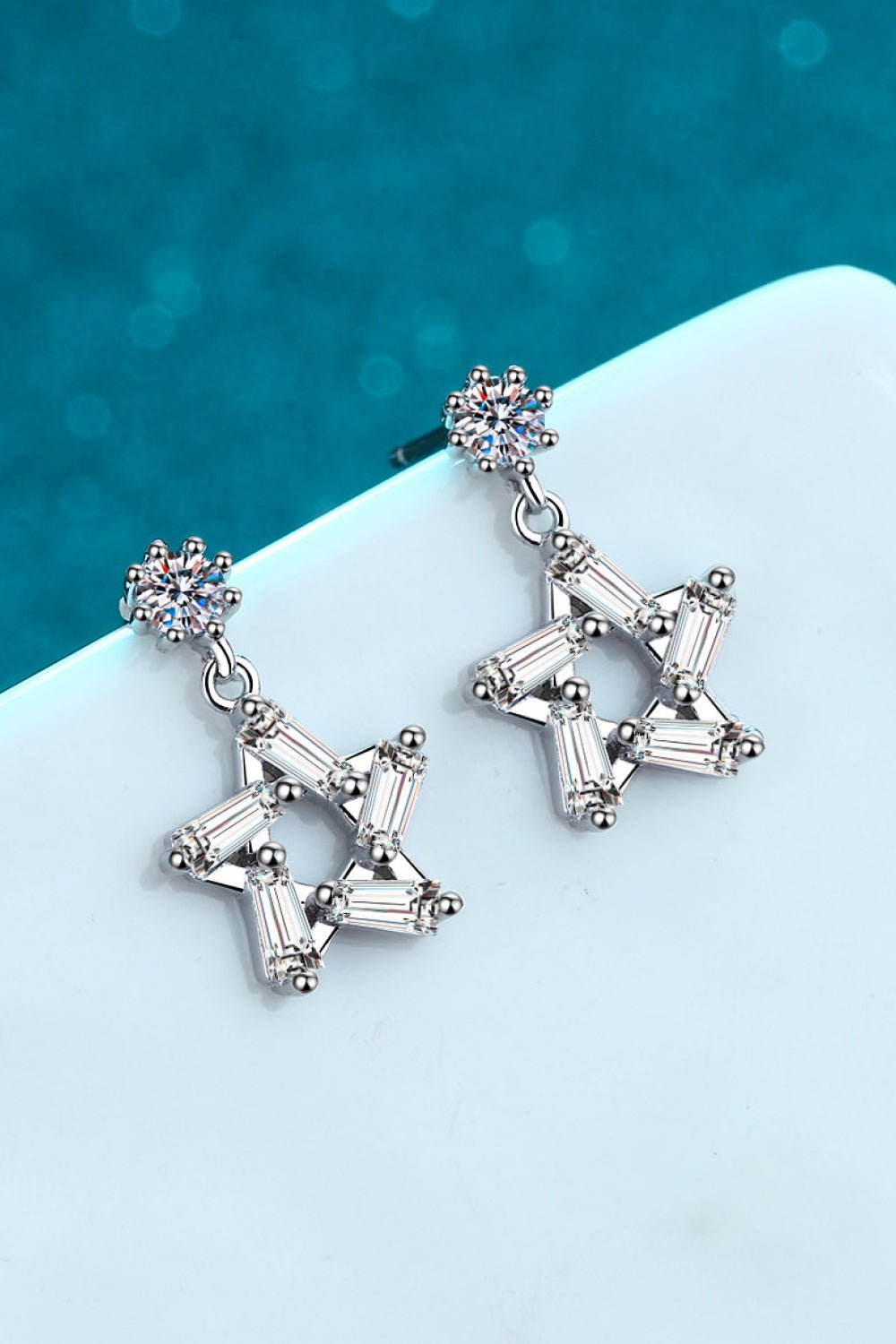 925 Sterling Silver Inlaid Moissanite Star Earrings - TapLike