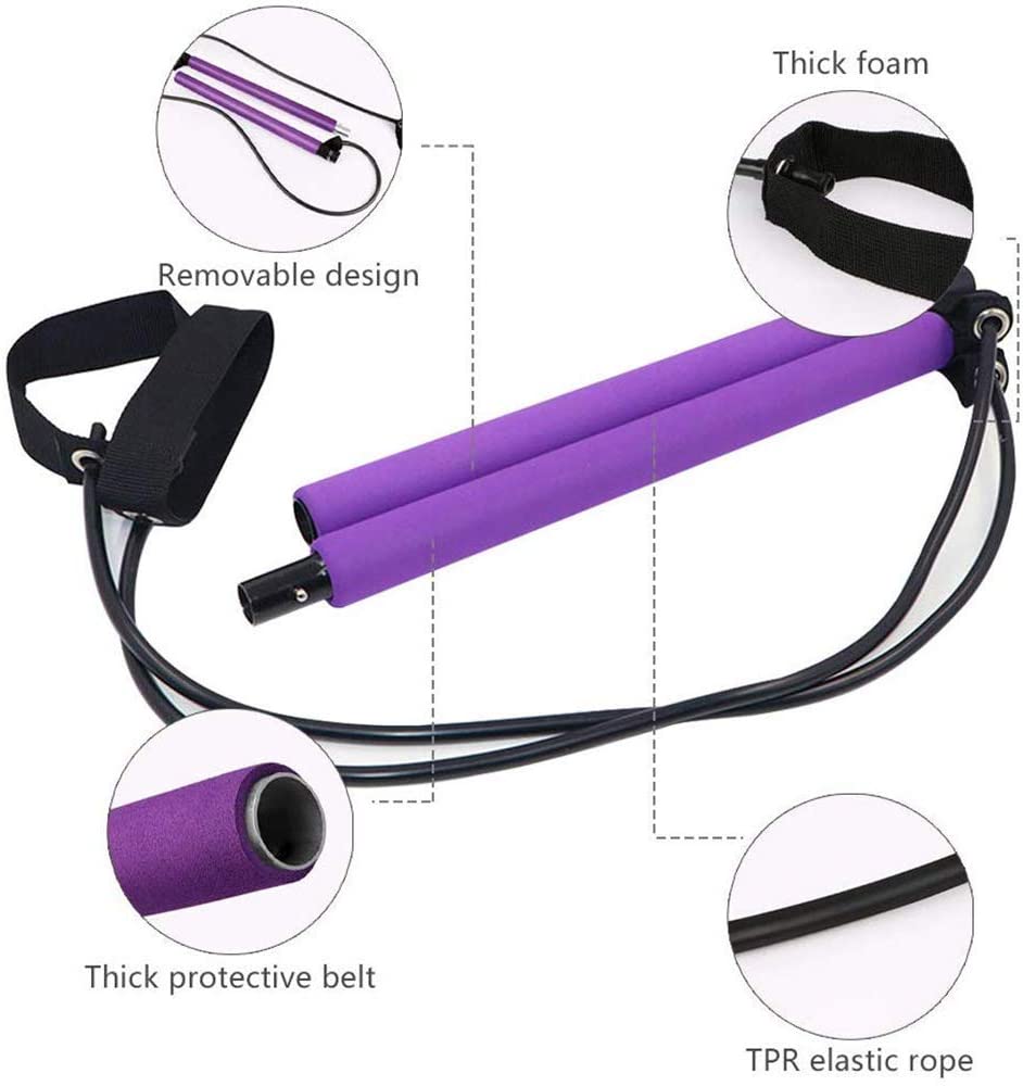 Adjustable Pilates Bar Kit Resistance Band Exercise Stick Toning Gym - Taplike