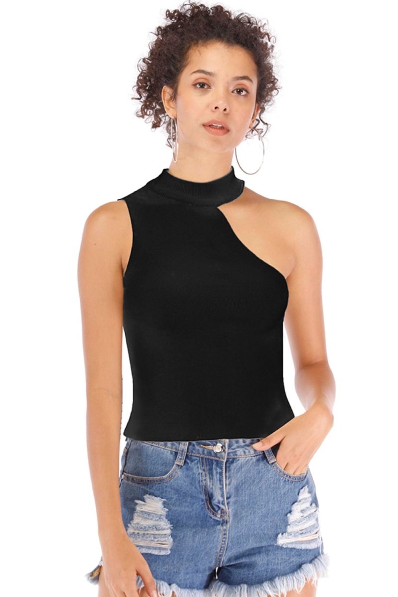 Asymmetrical Sleeveless Rib-Knit Top - TapLike