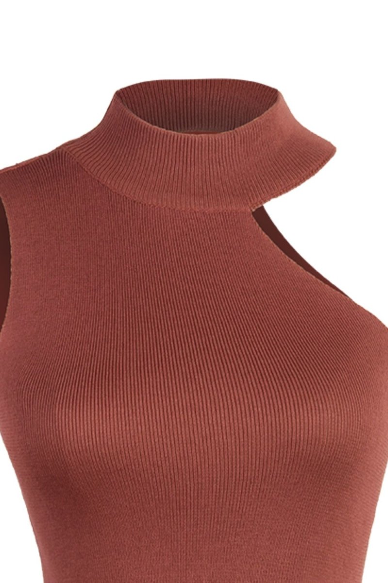 Asymmetrical Sleeveless Rib-Knit Top - TapLike