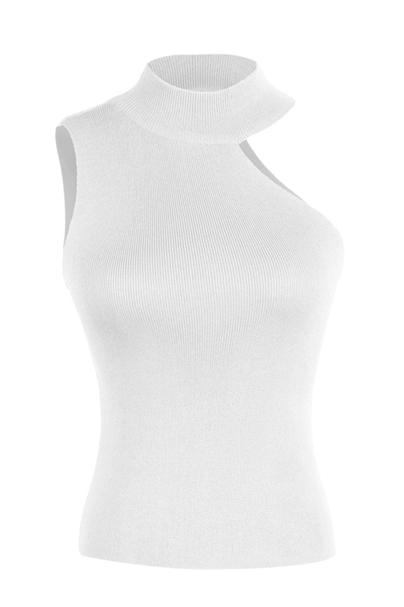 Asymmetrical Sleeveless Rib-Knit Top - TapLike