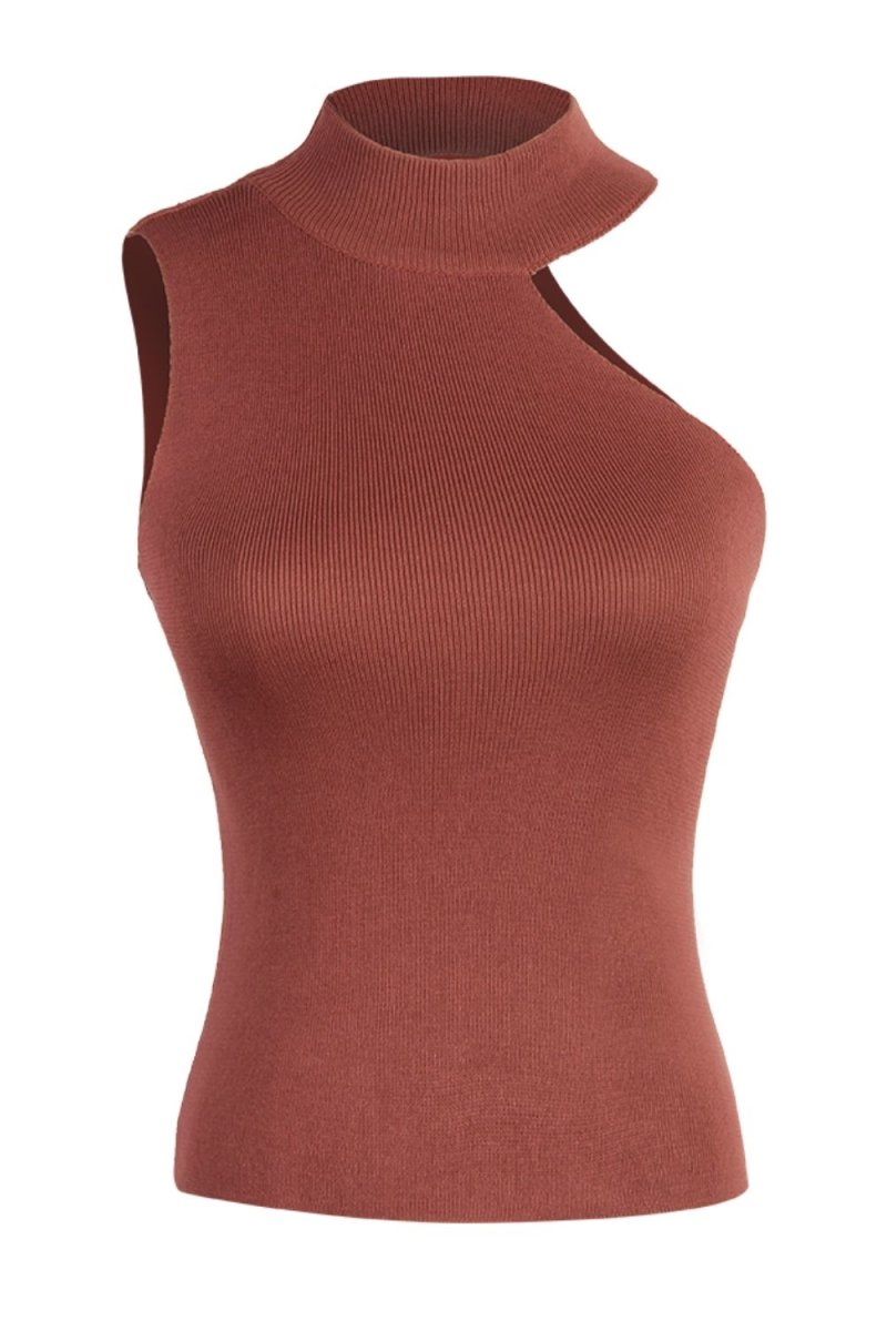 Asymmetrical Sleeveless Rib-Knit Top - TapLike