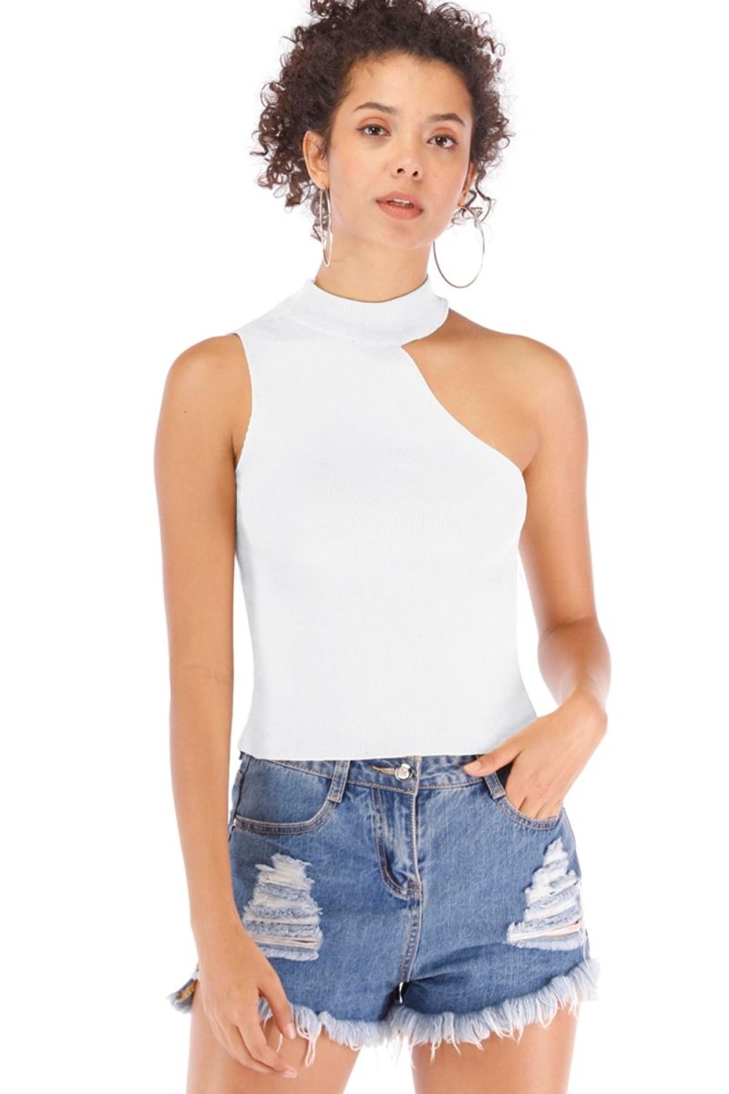 Asymmetrical Sleeveless Rib-Knit Top - TapLike