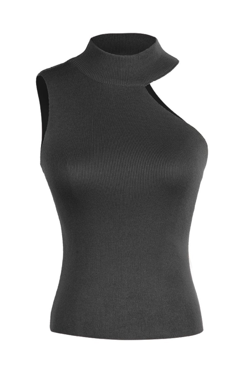 Asymmetrical Sleeveless Rib-Knit Top - TapLike