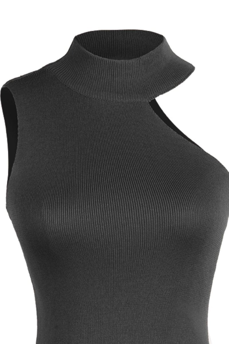 Asymmetrical Sleeveless Rib-Knit Top - TapLike