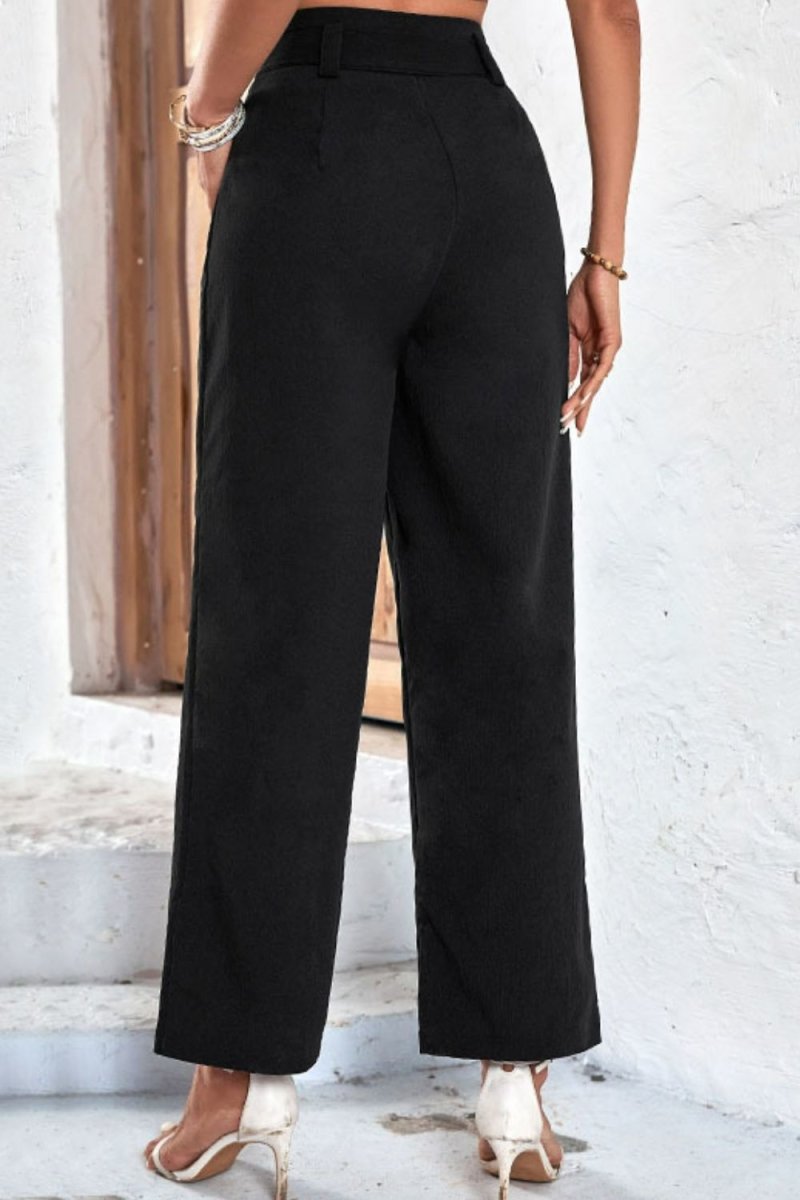 Belted High-Rise Wide Leg Pants - TapLike