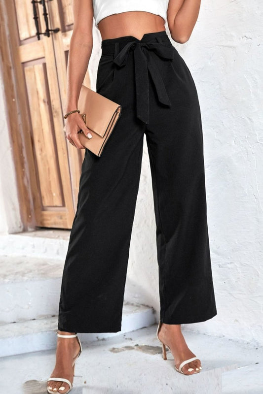 Belted High-Rise Wide Leg Pants - TapLike