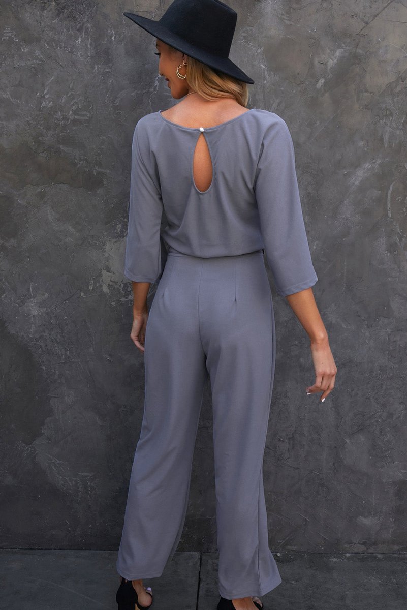 Belted Three-Quarter Sleeve Jumpsuit - Taplike