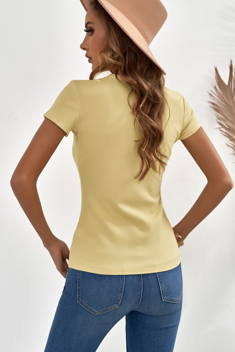 Buttoned Short Sleeve Tee Shirt - Taplike