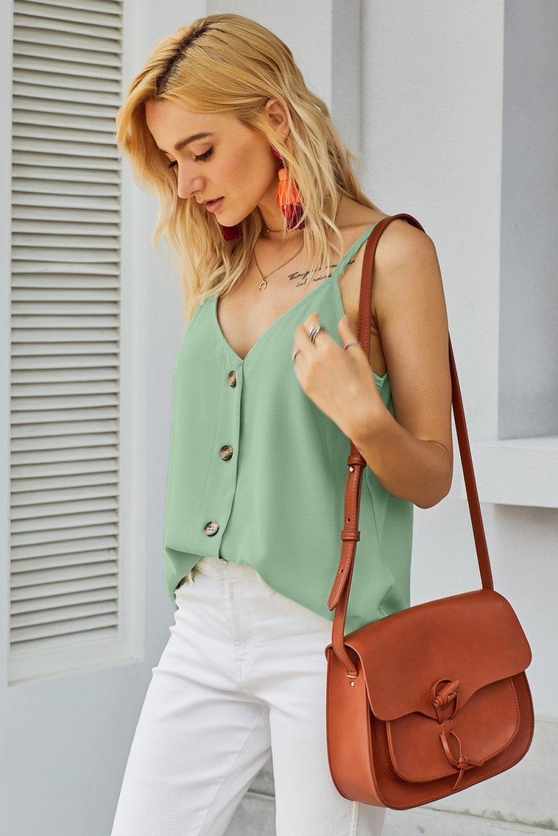 Buttoned V-Neck Cami - Taplike