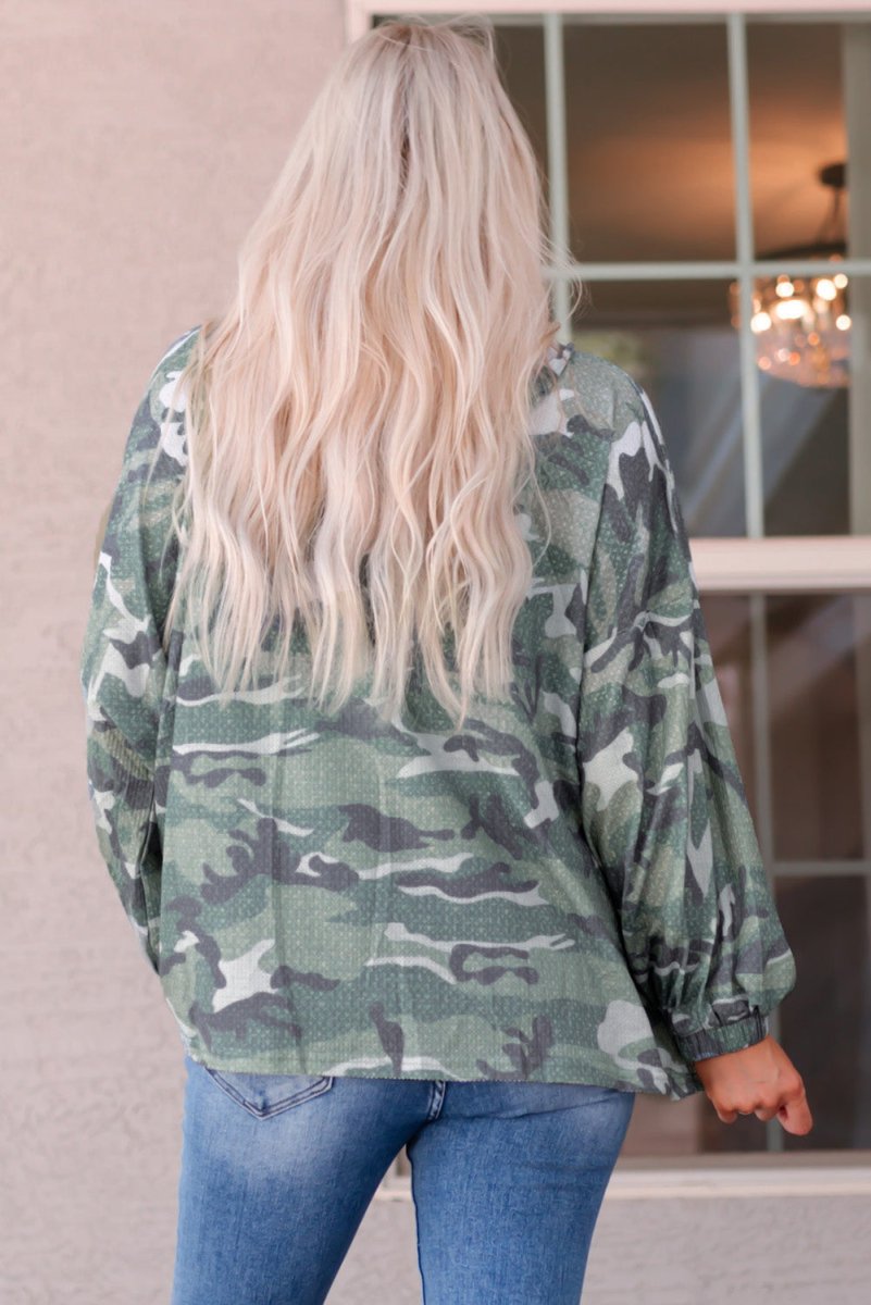 Camouflage Buttoned Dropped Shoulder Hoodie - Taplike