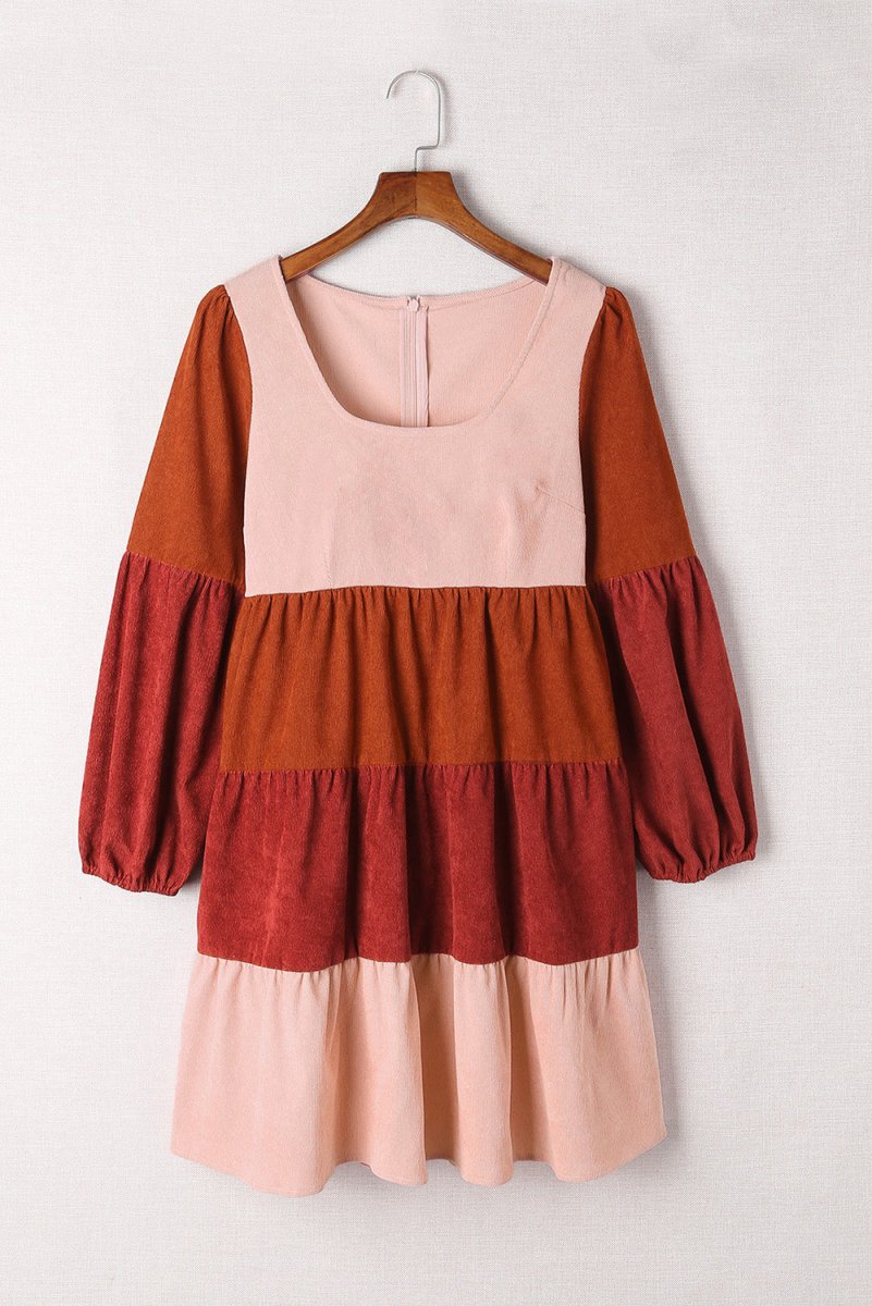 Color Block Square Neck Tiered Dress 10010033923 - TapLike