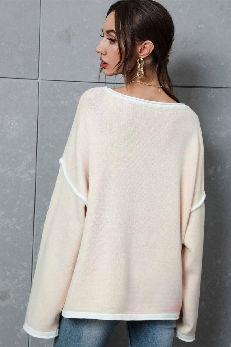 Contrast Detail Dropped Shoulder Knit Pullover | 10010079657 - TapLike