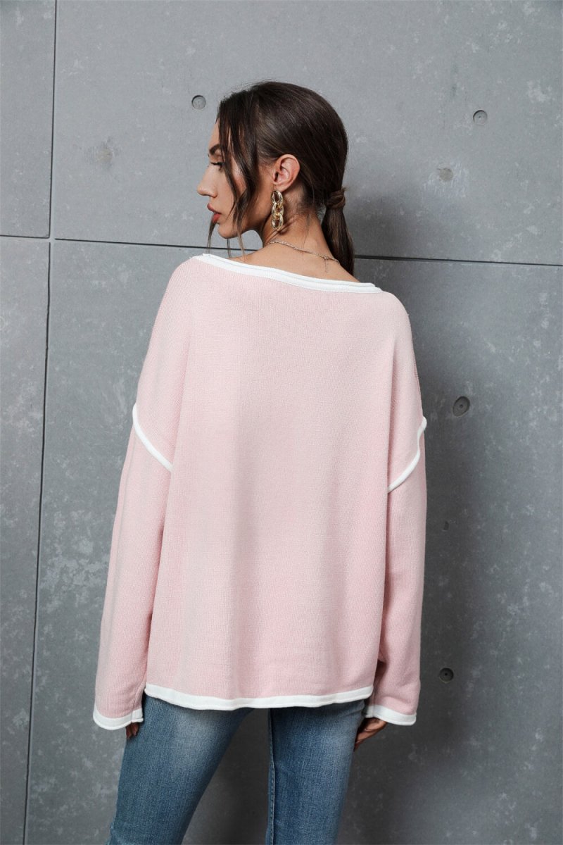 Contrast Detail Dropped Shoulder Knit Pullover | 10010079657 - TapLike