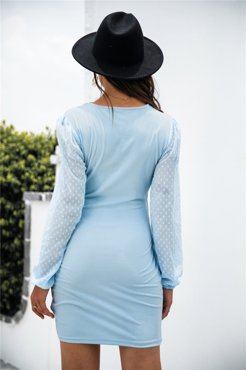Contrast Mesh Sleeve Wrap Front Dress - Taplike