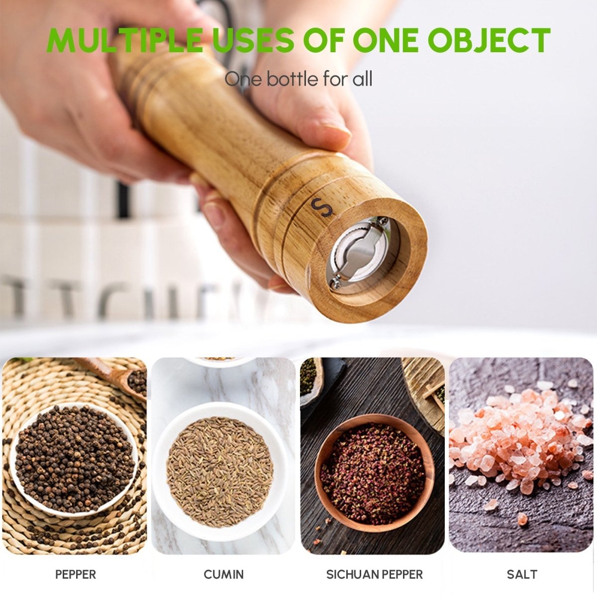 Cooking Salt and Pepper Grinder Hand Movement Wood Pepper Mill Kitchen - Taplike