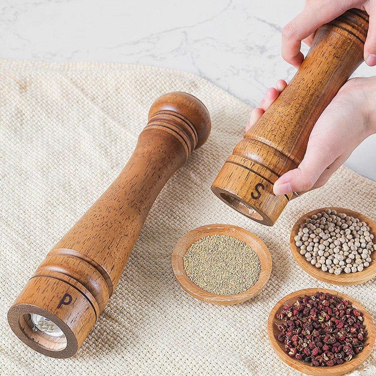 Cooking Salt and Pepper Grinder Hand Movement Wood Pepper Mill Kitchen - Taplike