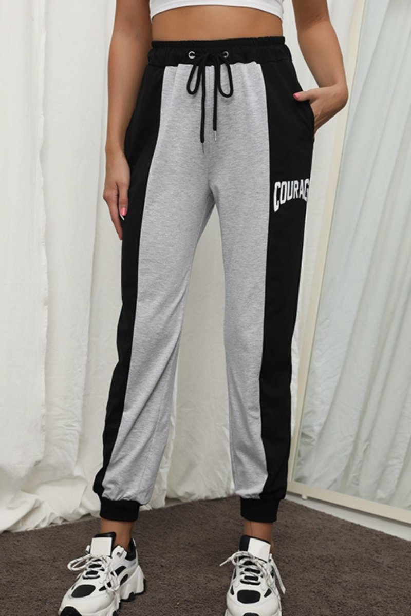 COURAGE Graphic Color Block Drawstring Joggers - TapLike