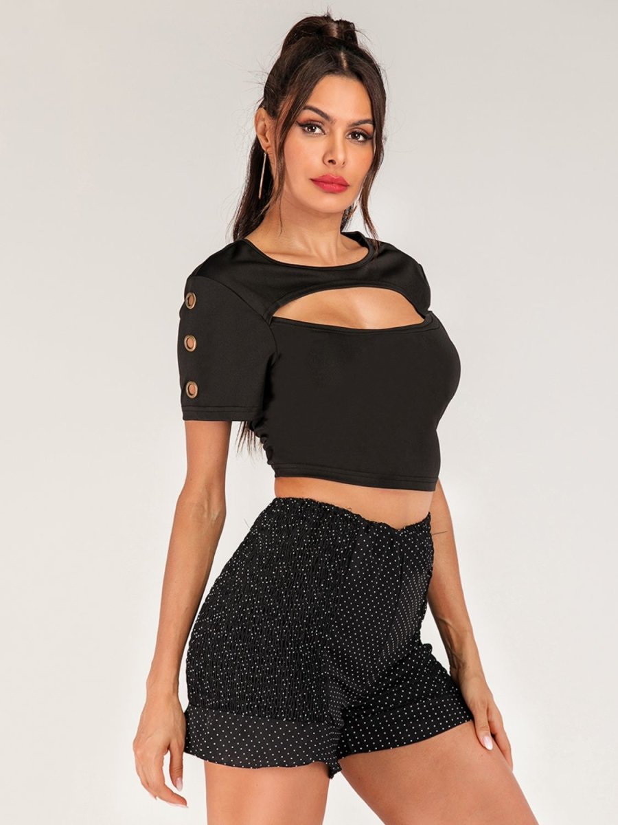 Cutout Grommet Detail Cropped Tee X - Taplike