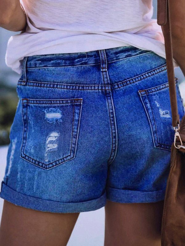 DESTROYED HIGH STRETCH DENIM SHORTS - Taplike