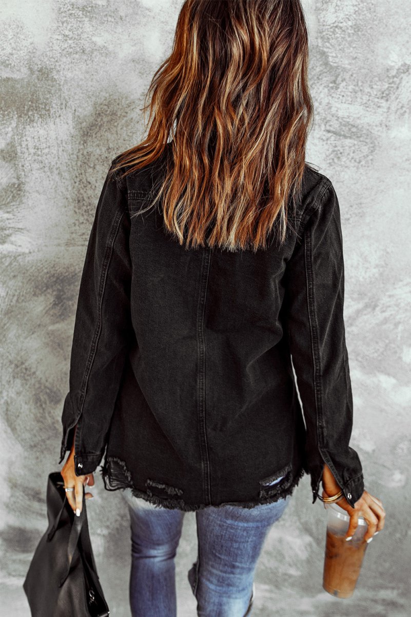 Distressed Snap Down Denim Jacket | 10010072004 - TapLike