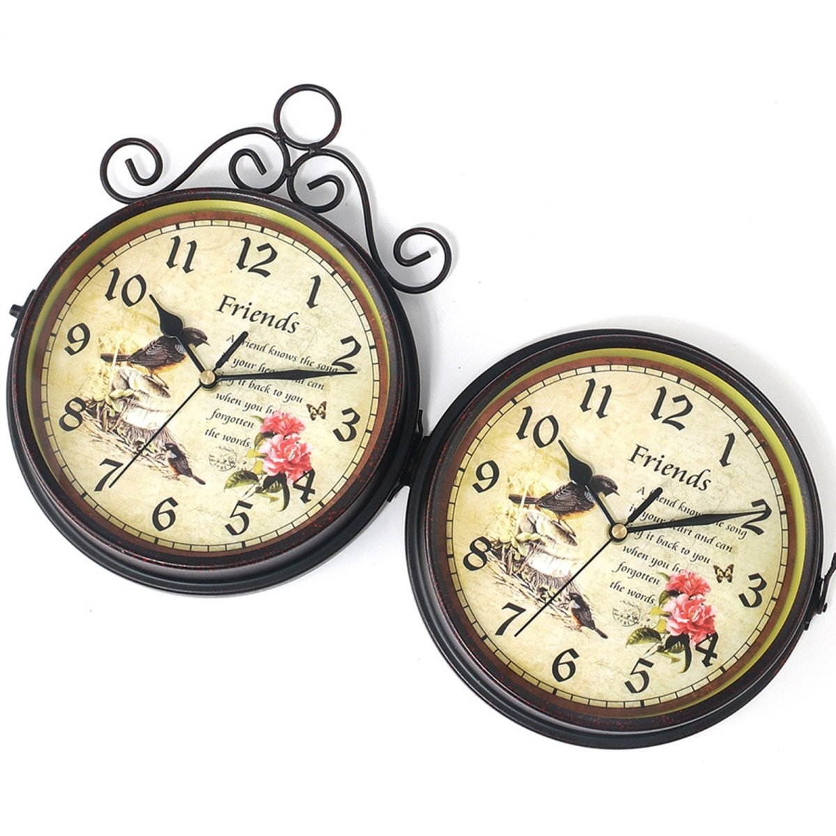 Double Side Vintage Wall Clock Indoor/Outdoor Station Garden Porch - Taplike
