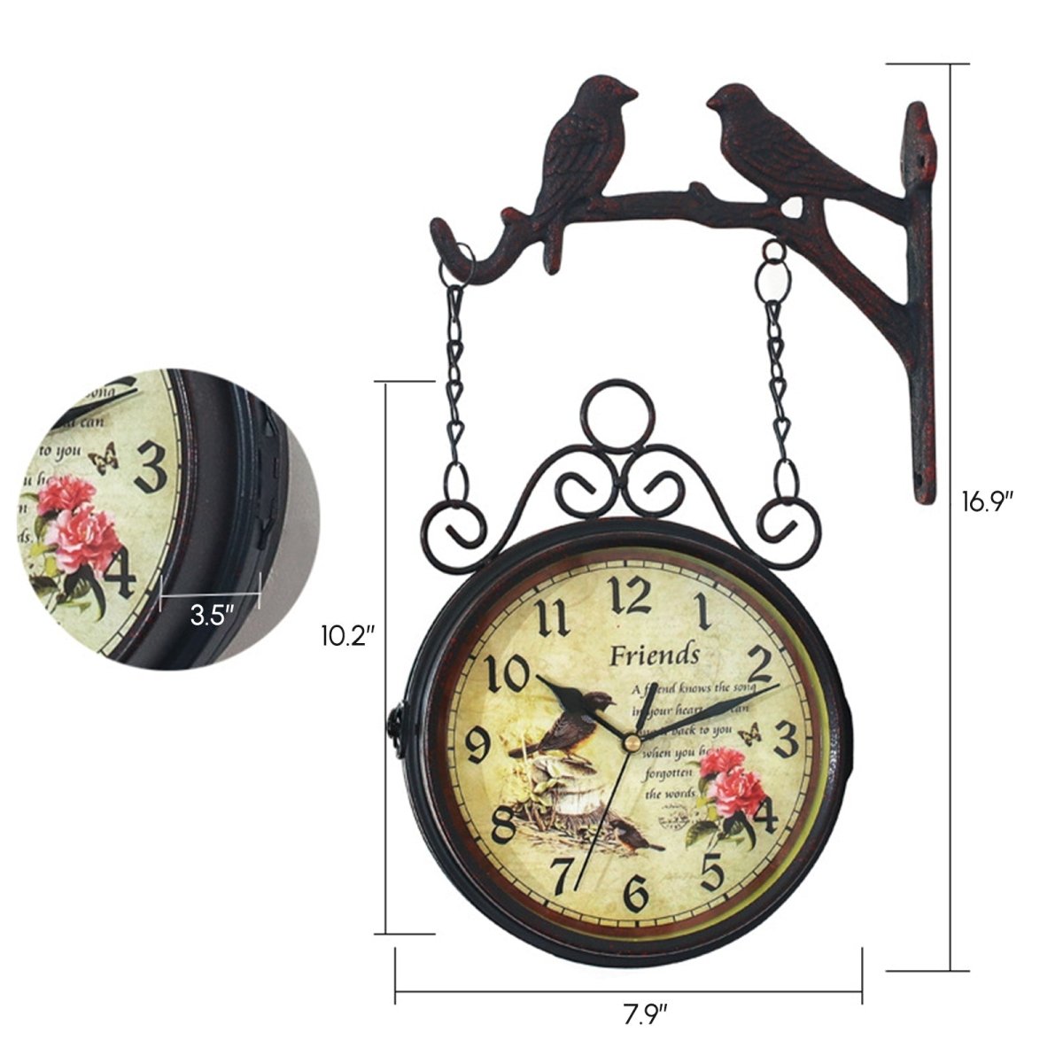 Double Side Vintage Wall Clock Indoor/Outdoor Station Garden Porch - Taplike