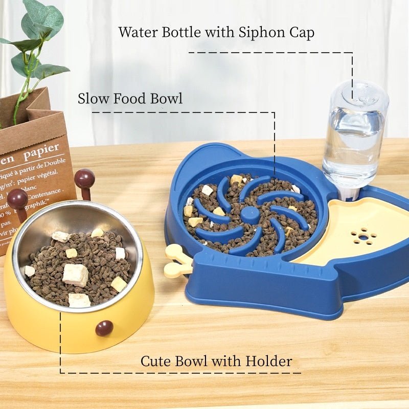 Elevated Tilted Food and Water Bowl Set, Raised Bowl with Automatic - Taplike