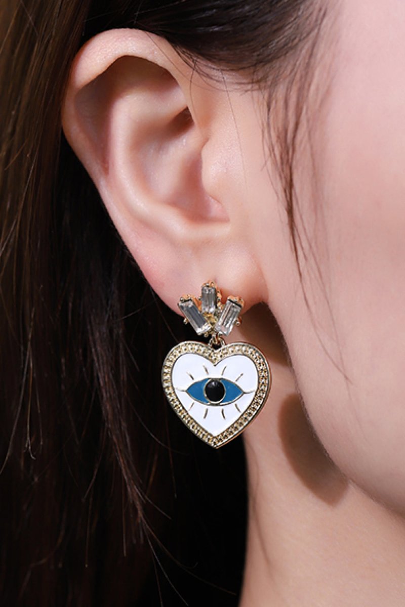 Evil Eye Heart-Shaped Drop Earrings - TapLike