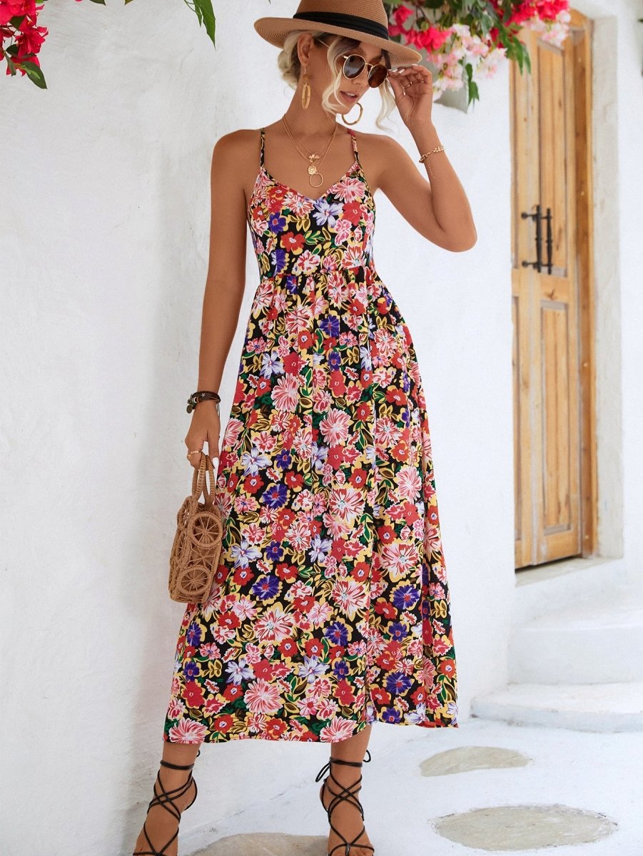 Floral Crisscross Backless Split Dress | 10010099193 - TapLike