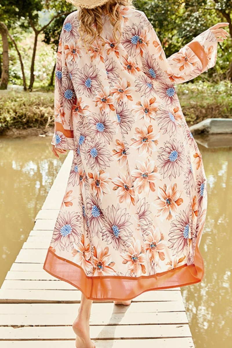 Floral Open Front Duster Cover Up X - Taplike