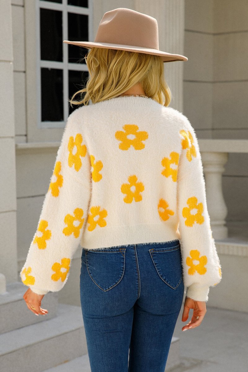 Floral Open Front Fuzzy Cardigan - TapLike